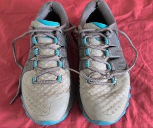 Gray and Blue Athletic Shoes with Mesh Upper